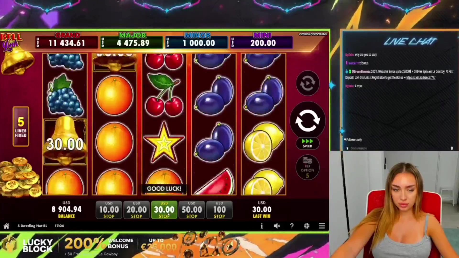 5 Dazzling Hot Bell Link: $960.00 win (32x)