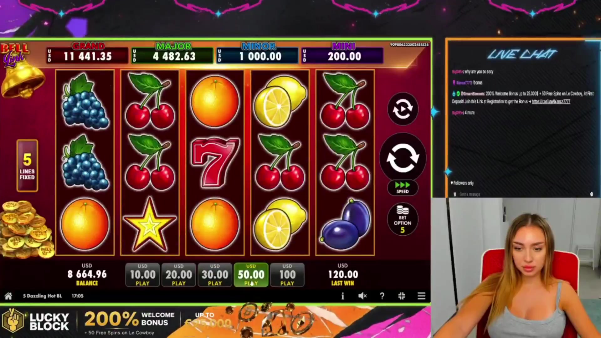 5 Dazzling Hot Bell Link: $750.00 win (15x)