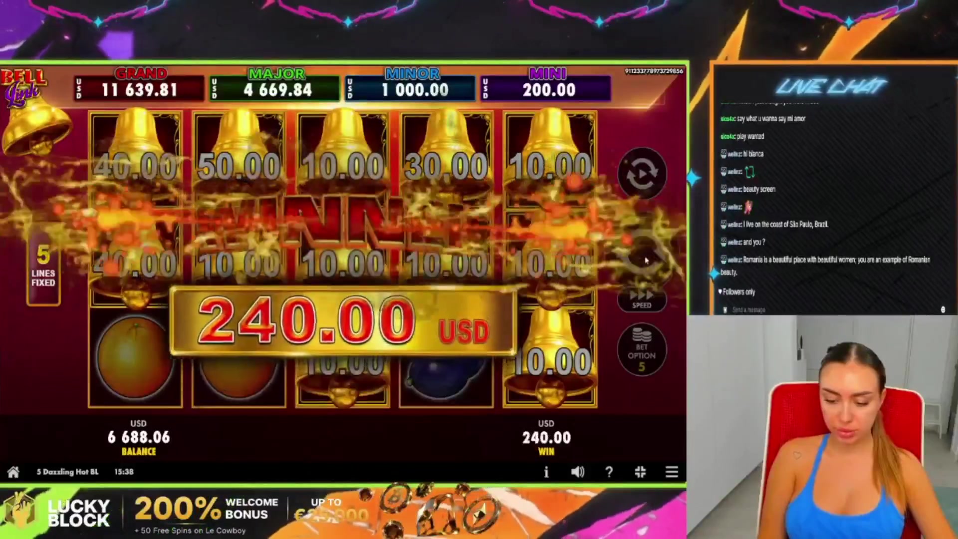 5 Dazzling Hot Bell Link: $500.00 win (25x)