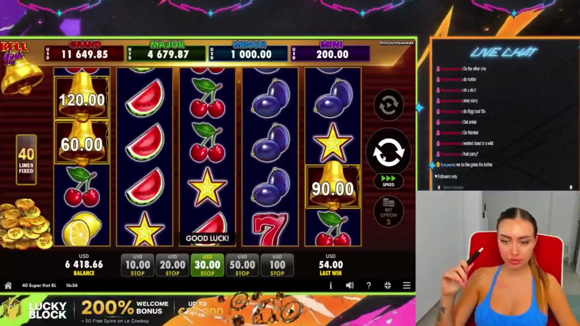 40 Super Hot Bell Link: $2,810.00 win (56.21x)