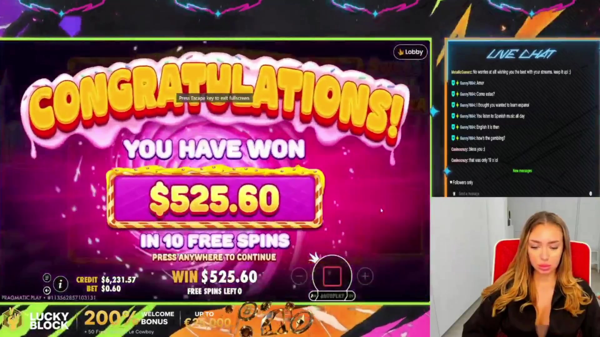 Sweet Rush Bonanza: $1,000.00 win (20x)