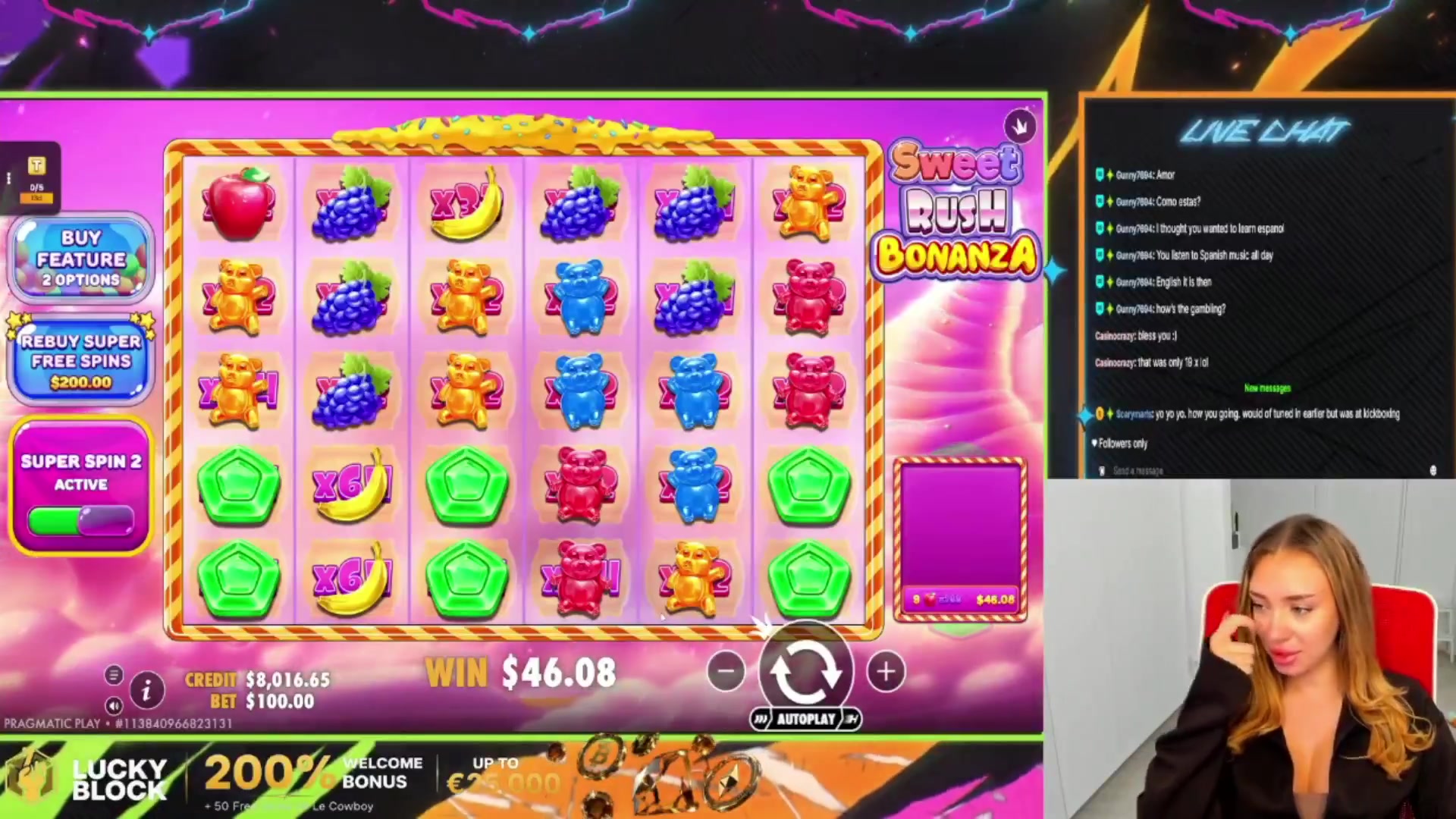 Sweet Rush Bonanza: $691.20 win (6.91x)