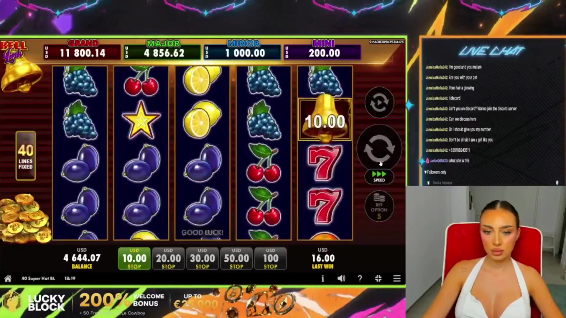 40 Super Hot Bell Link: $1,000.00 win (99.99x)