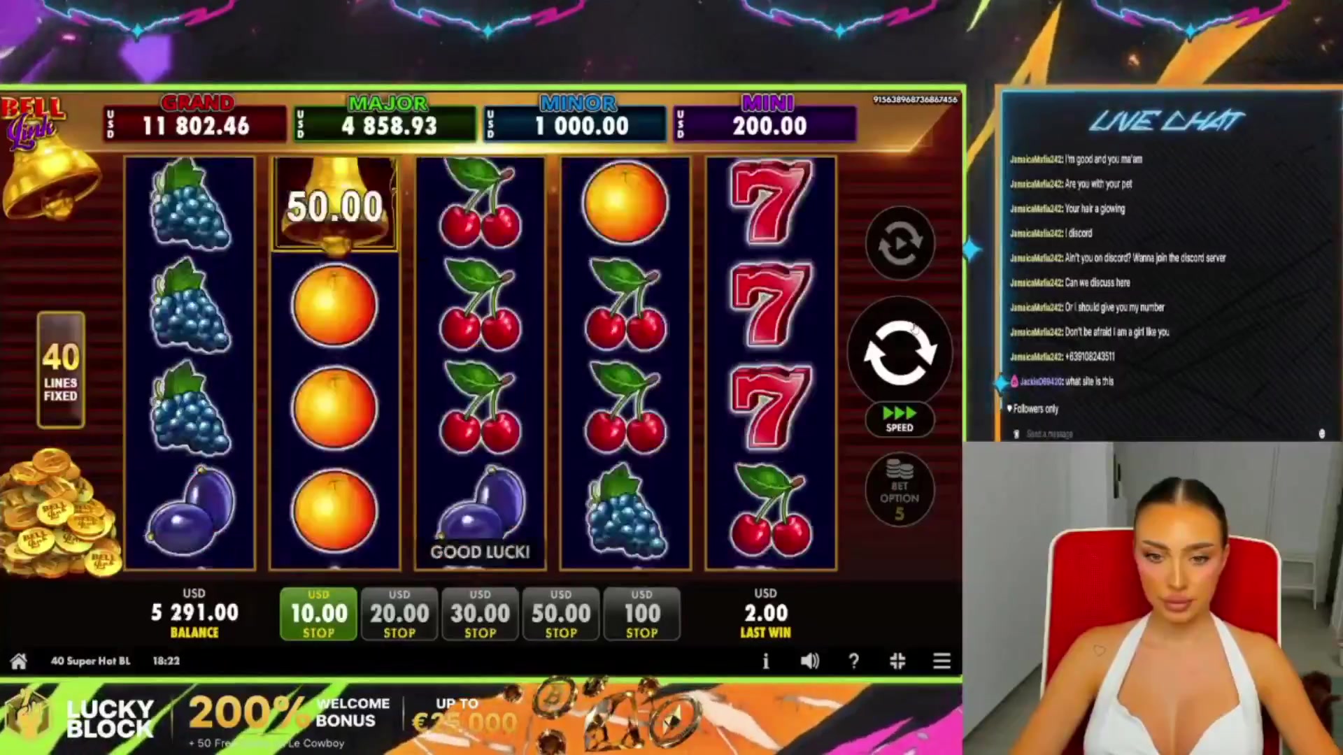 40 Super Hot Bell Link: $500.00 win (50x)