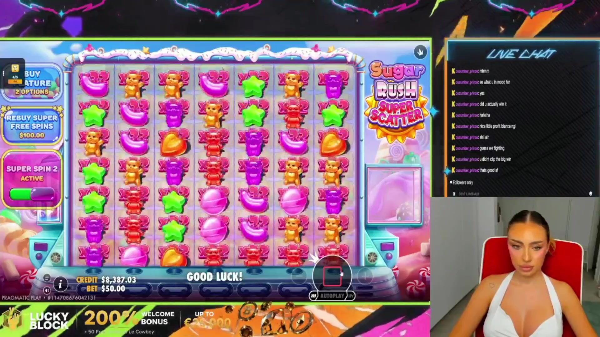 Sugar Rush Super Scatter: $702.40 win (14.05x)