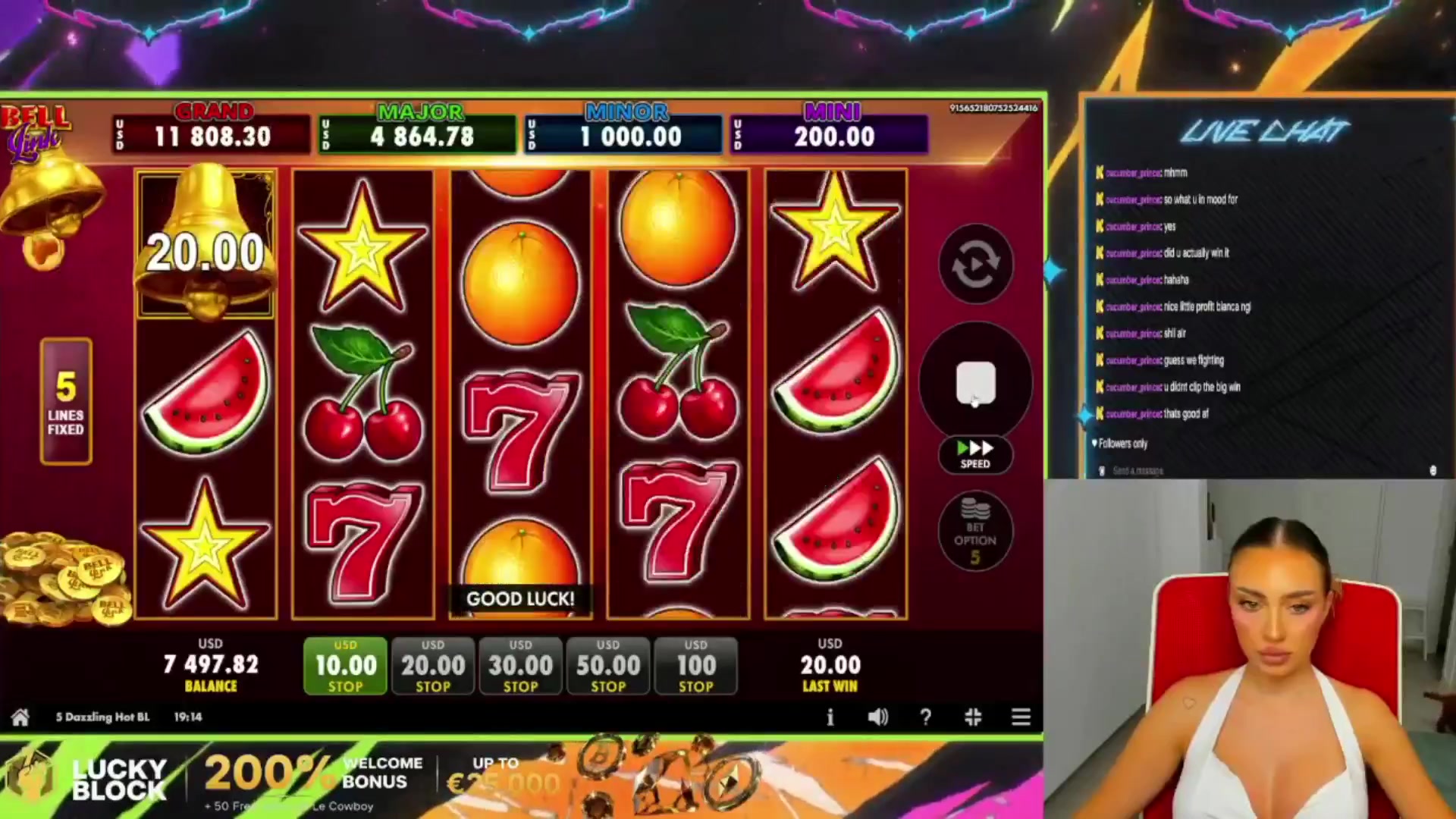 5 Dazzling Hot Bell Link: $620.00 win (61.89x)