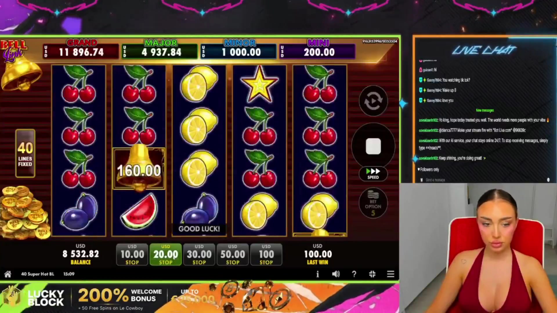 40 Super Hot Bell Link: $860.00 win (42.99x)