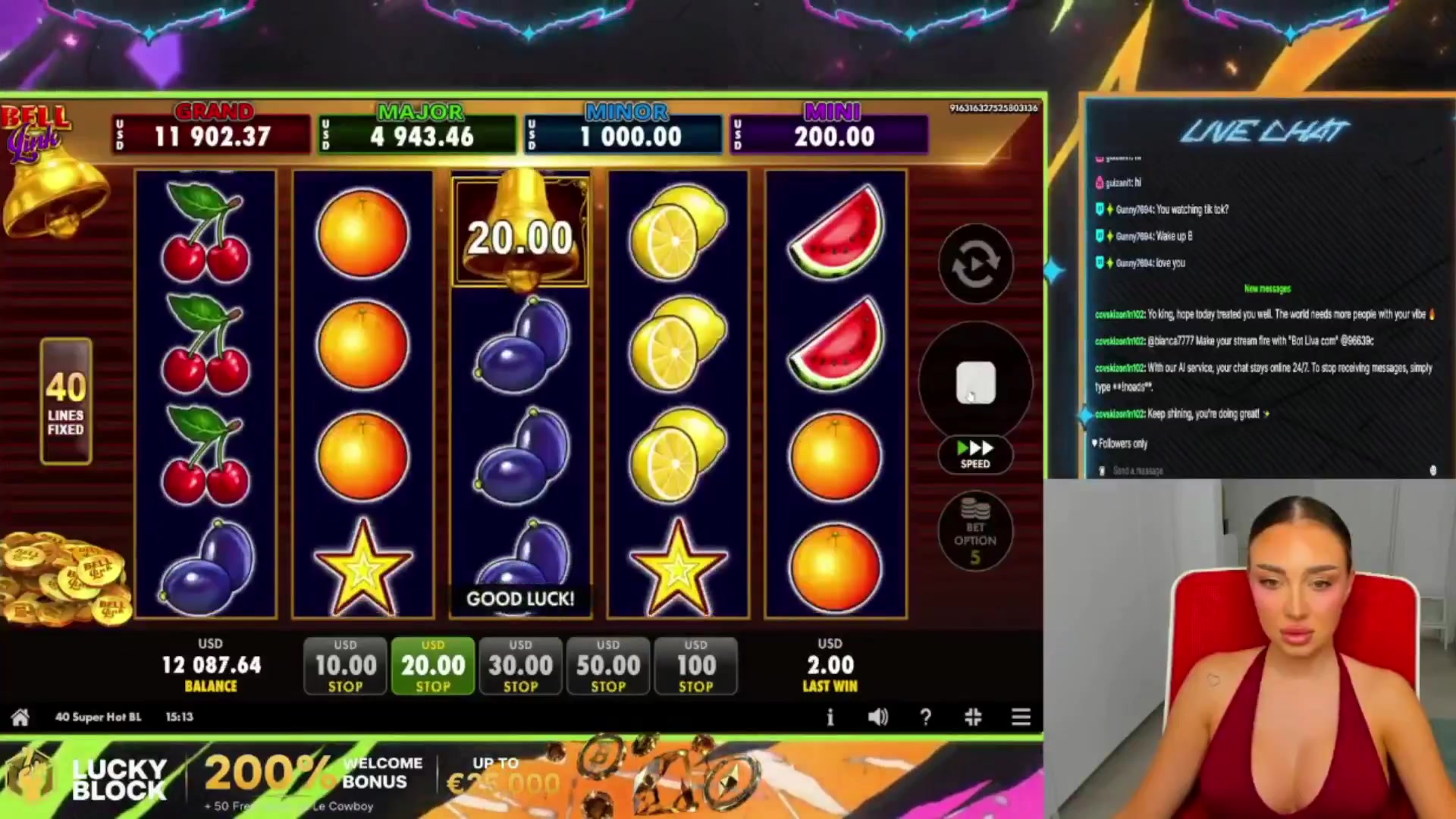 40 Super Hot Bell Link: $1,632.00 win (81.57x)