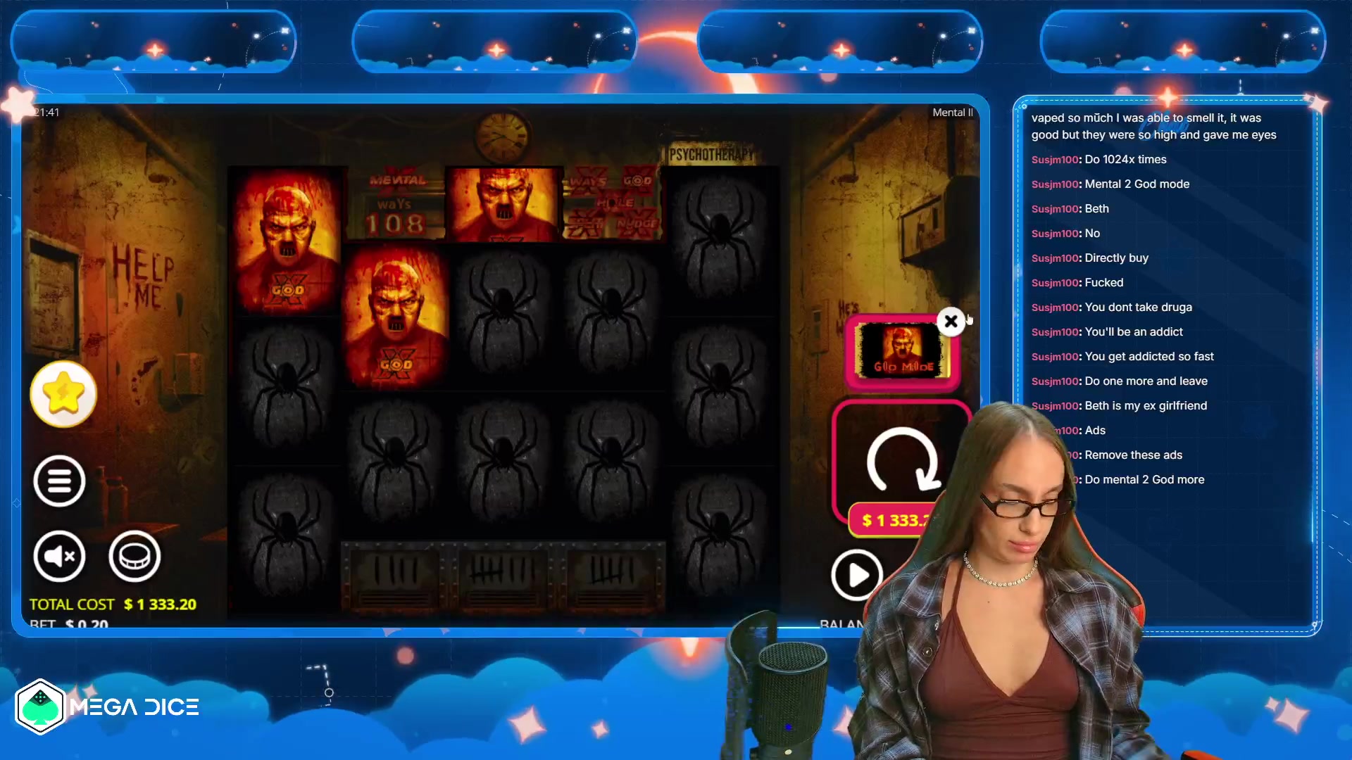 Mental II: $19,999.80 win (14.99x)