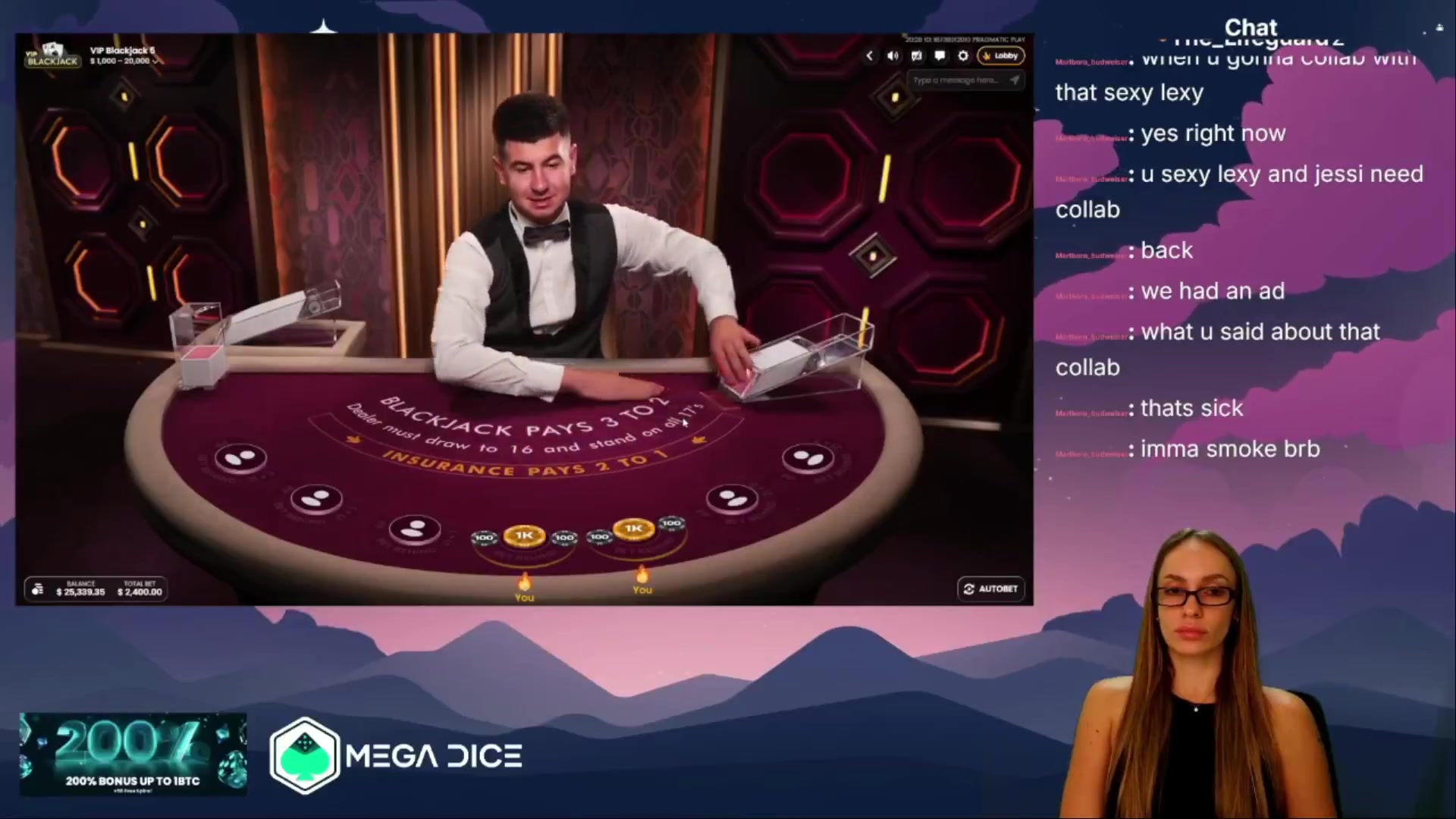 VIP Blackjack 5: $7,200.00 win (7.2x)