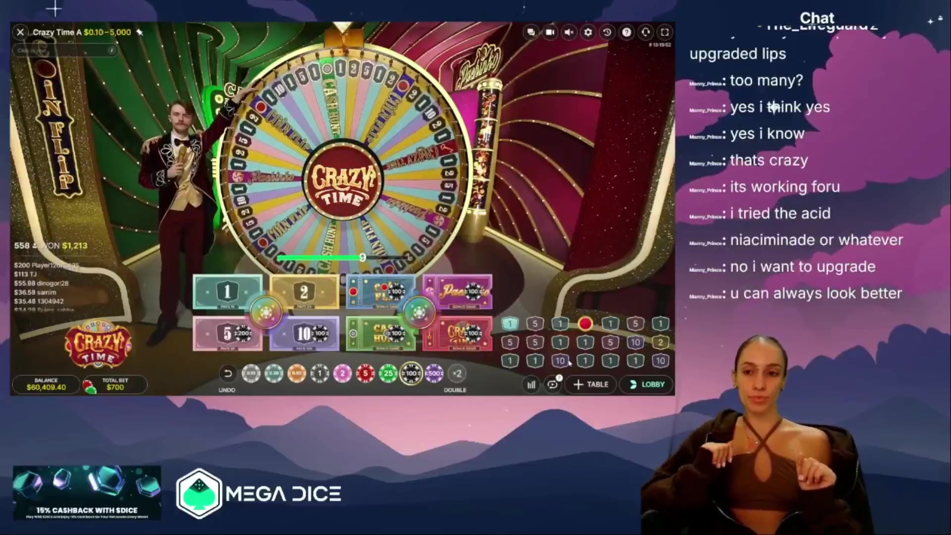 Crazy Time: $9,100.00 win (13x)