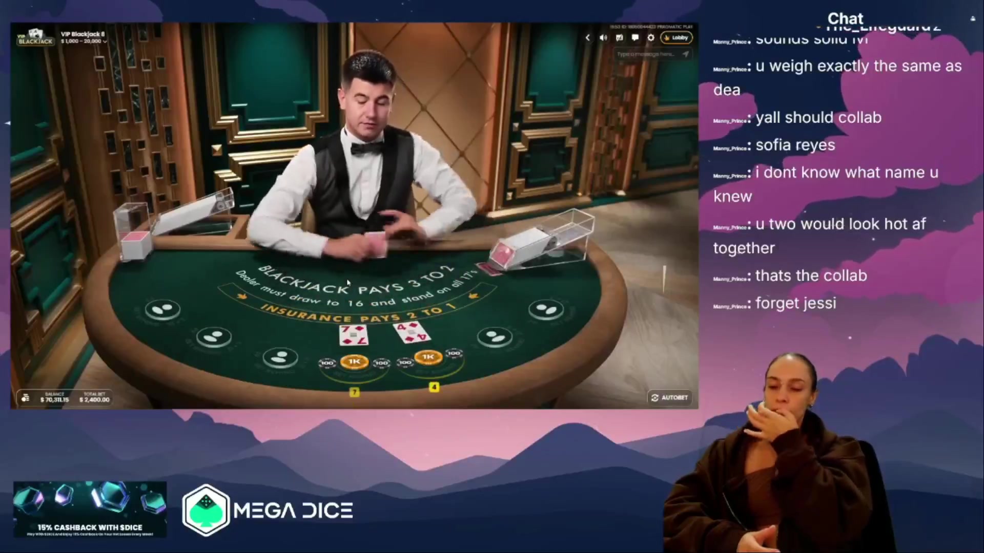VIP Blackjack 8: $6,700.00 win (6.7x)