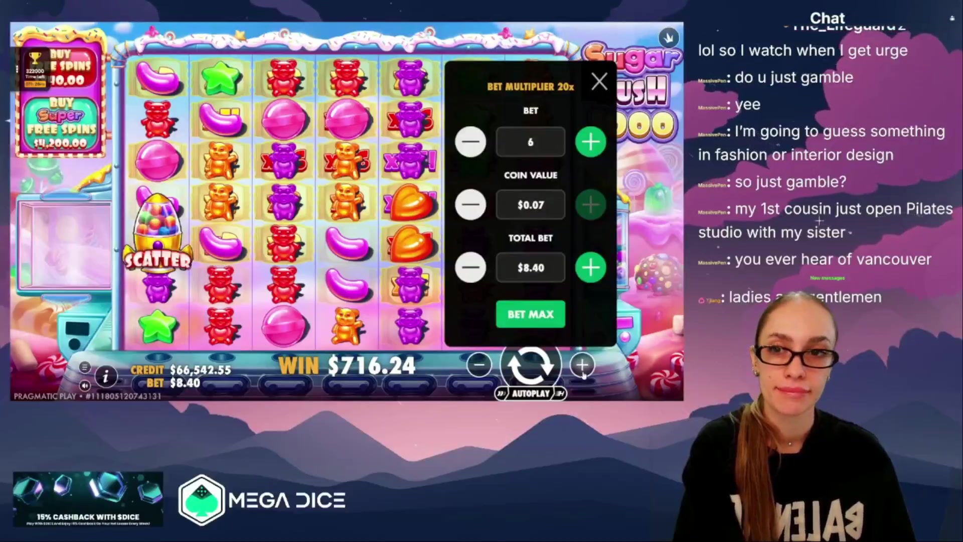 Sugar Rush 1000: $20,028.75 win (28.61x)