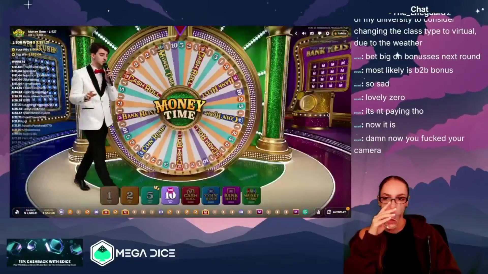 Money Time: $2,550.00 win (7.29x)
