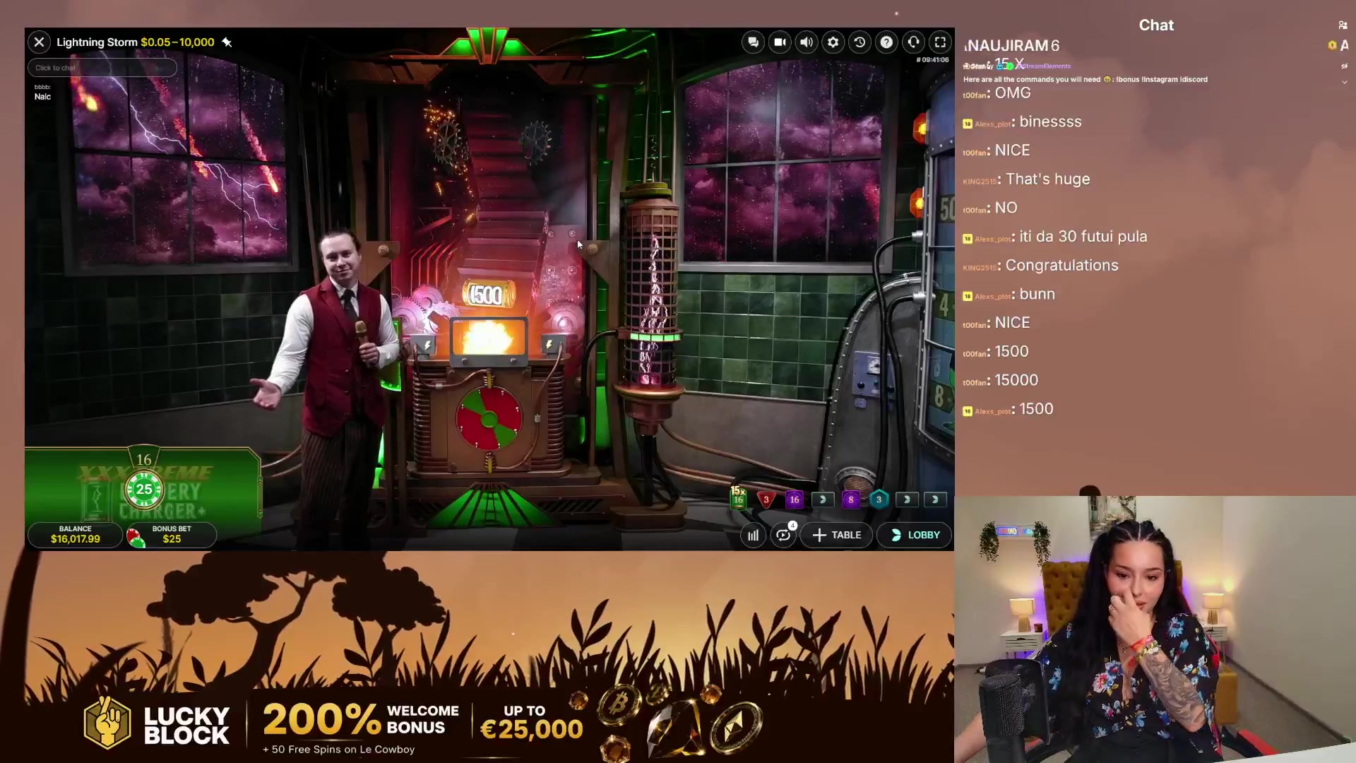 Live casino game: $37,500.00 win (74.99x)