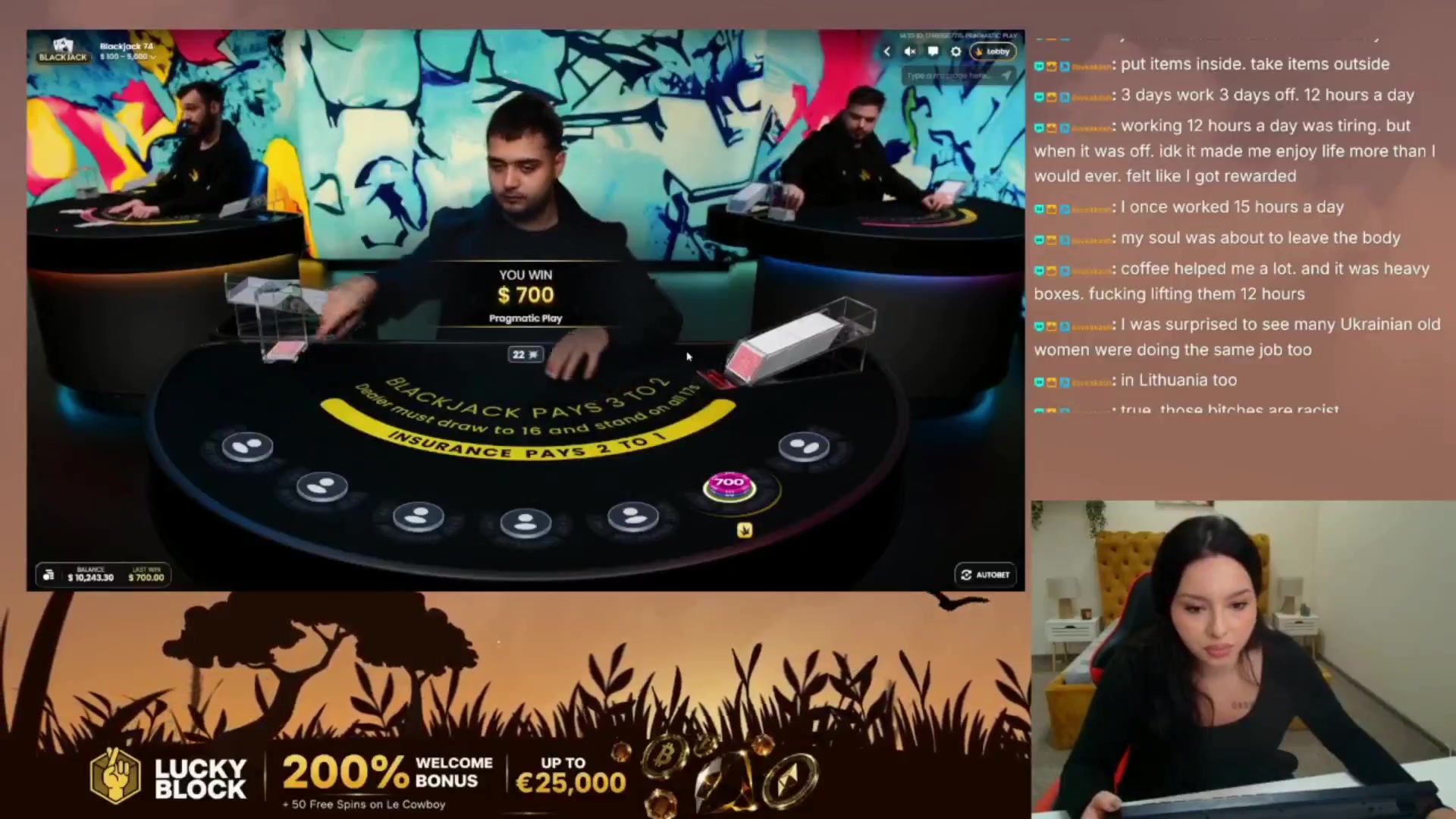 Blackjack 74: $2,540.00 win (7.26x)