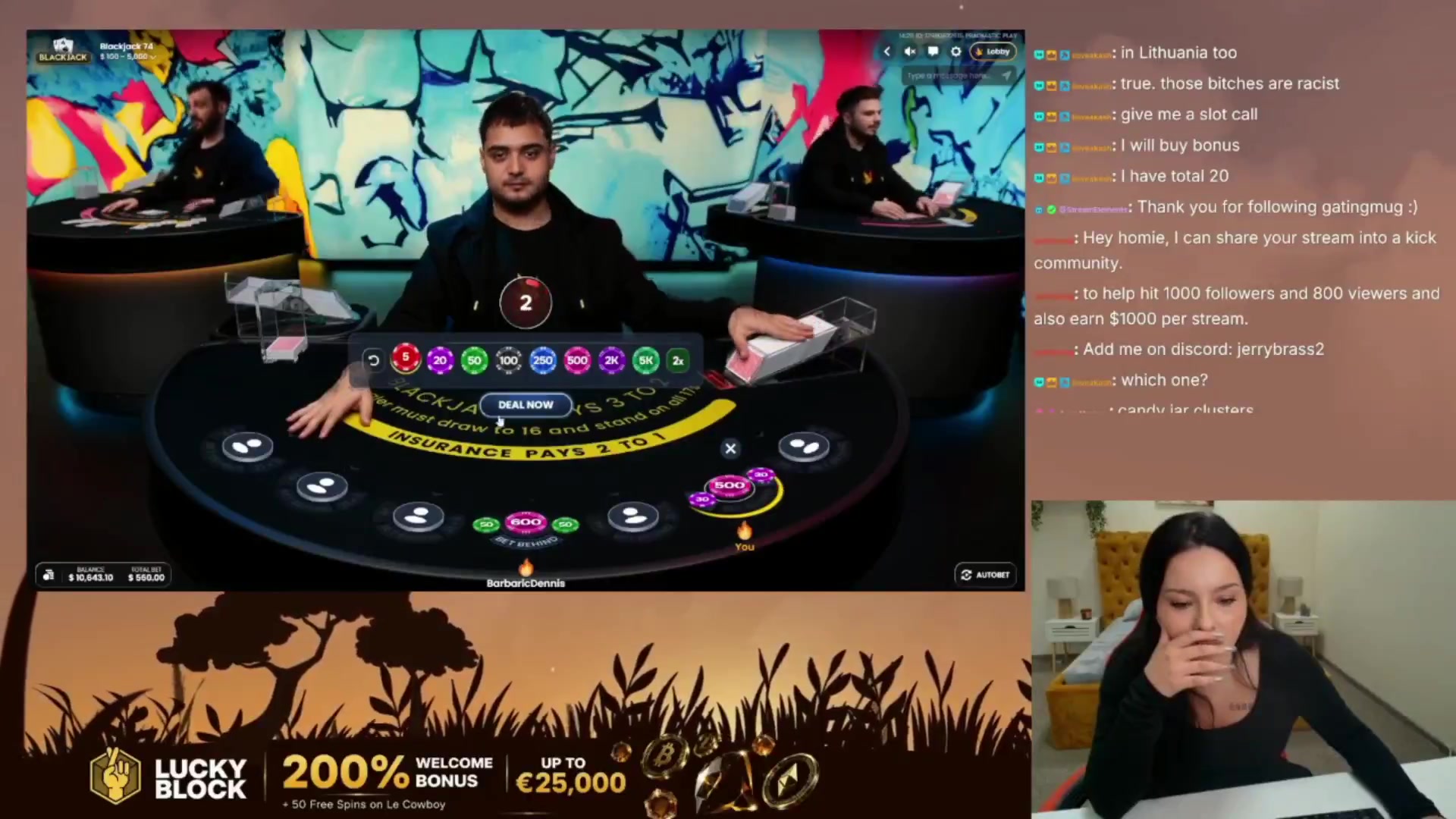 Blackjack 74: $2,780.00 win (5.56x)