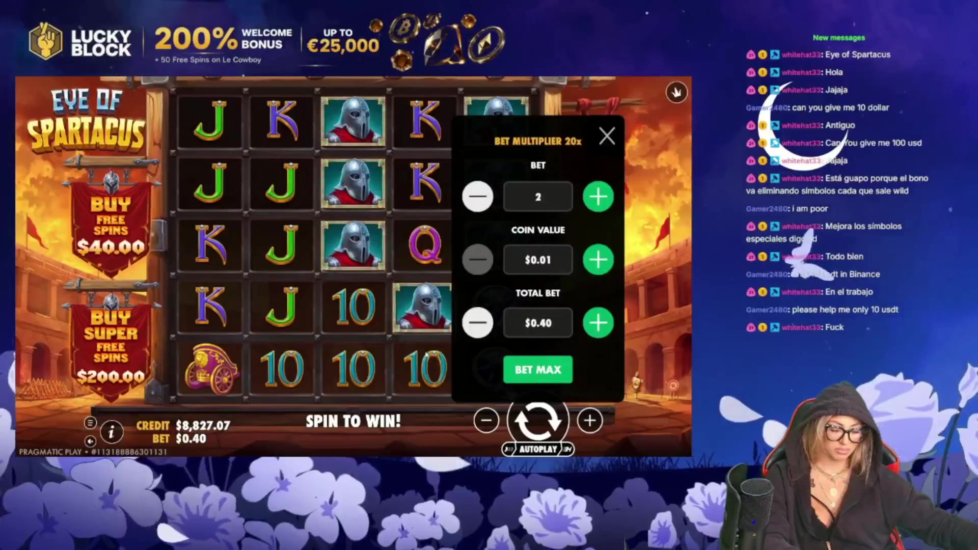 Eye of Spartacus: $1,287.56 win (6.44x)